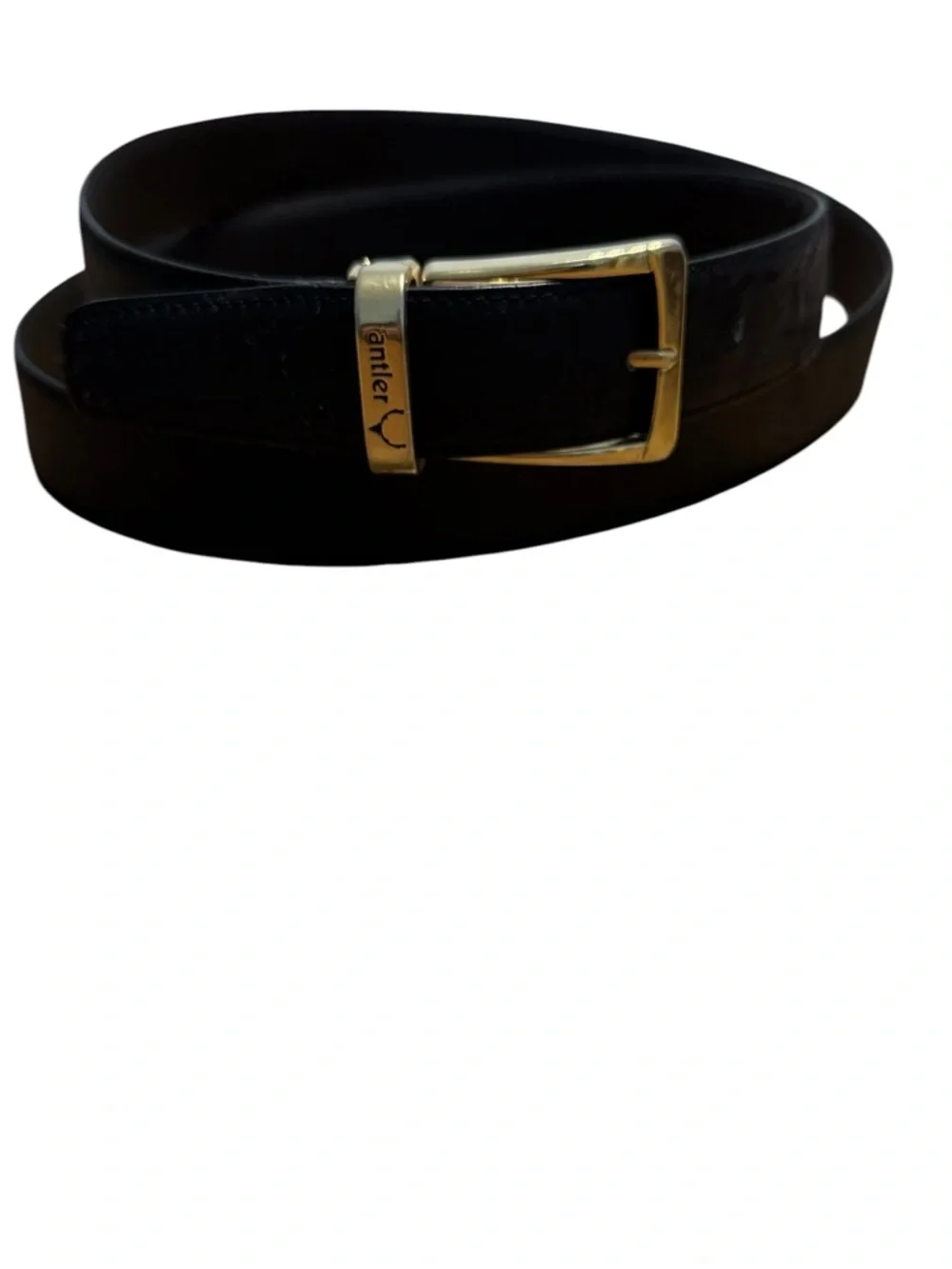 Vintage Antler Belt Made in Italy Black Gold Buckle 110cm 44 Classic